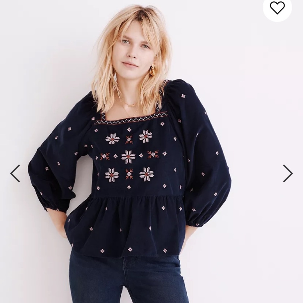 Madewell embroidered peplum top
